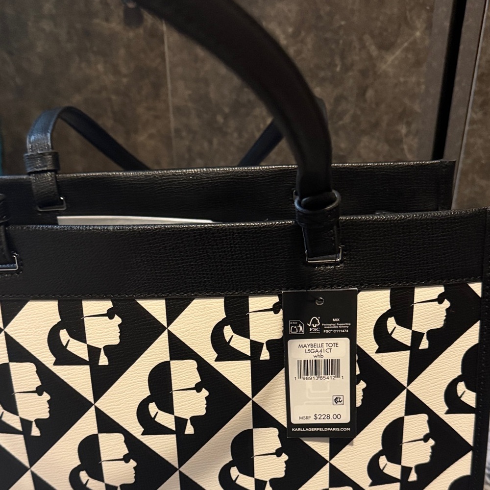 Karl Lagerfeld Black and White Geometric Logo Tote With Dustbag - Picture 7 of 13